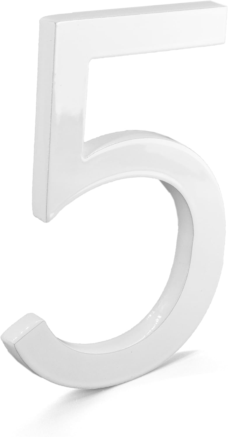 Montague Metal Products MHN-16-F-WE1-5 Números flotantes modernos de aluminio cepillado sólido, 16 pulgadas, blanco con recubrimiento en polvo