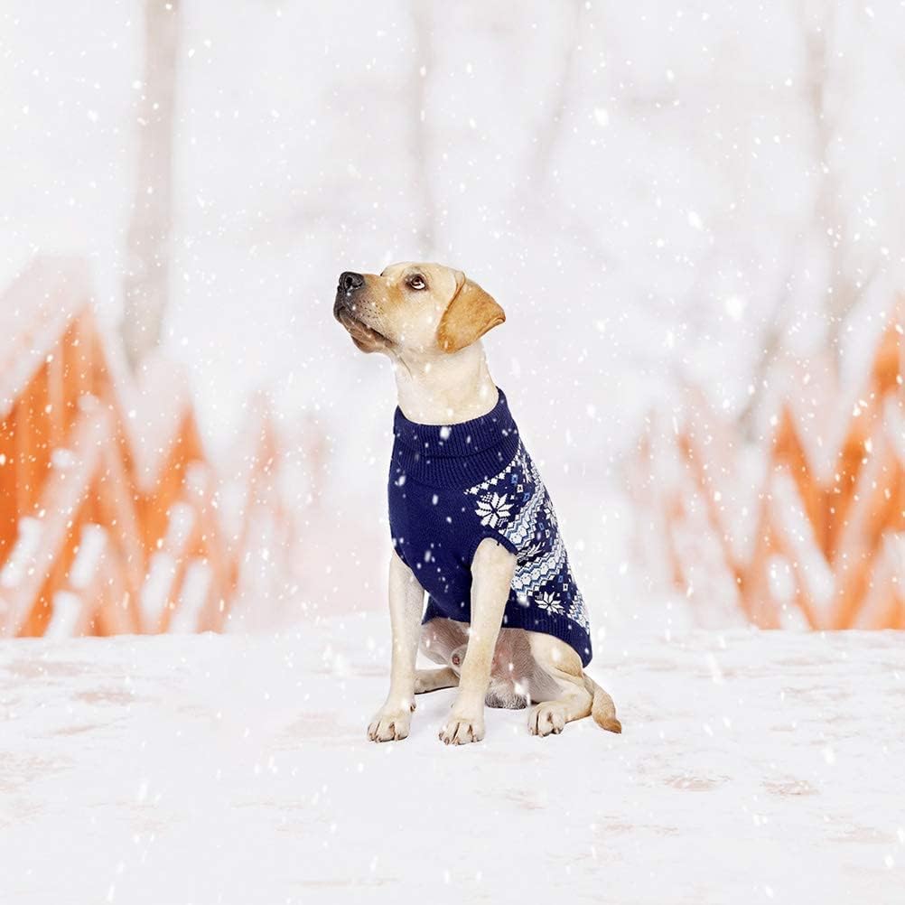 KOOLTAIL Suéter de punto trenzado para perro de cuello alto, suéter de punto clásico para clima frío, patrón de copo de nieve, ropa de invierno