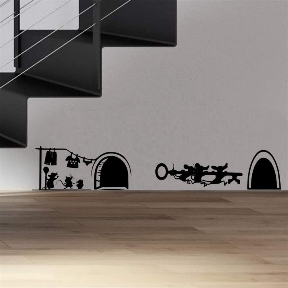 PLIGREAT 6 calcomanías de pared 3D con agujero de ratón, vinilo extraíble para sala de juegos, sala de estar, dormitorio, sótano, decoración de