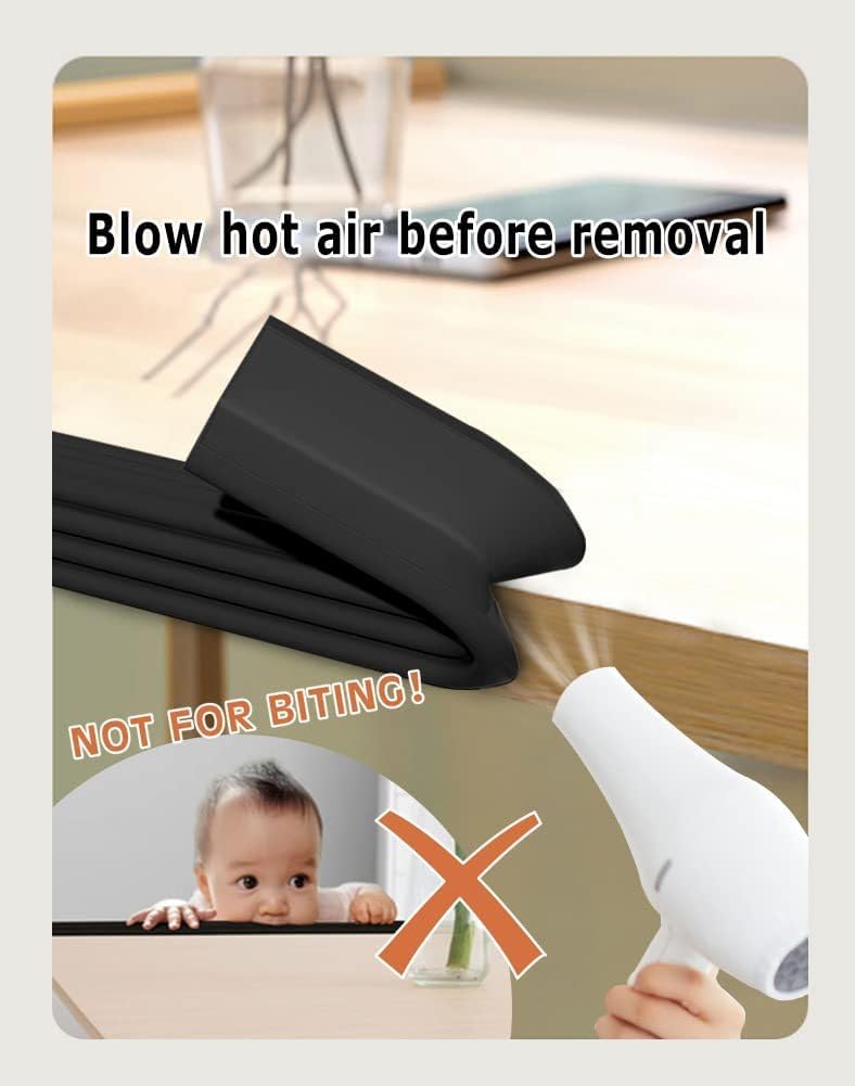 CUTE CUTE JUMP Protector suave de borde ancho para bebé con adhesivo fuerte 3M de doble cara precintado, (12.5 pies, negro) Protectores de seguridad