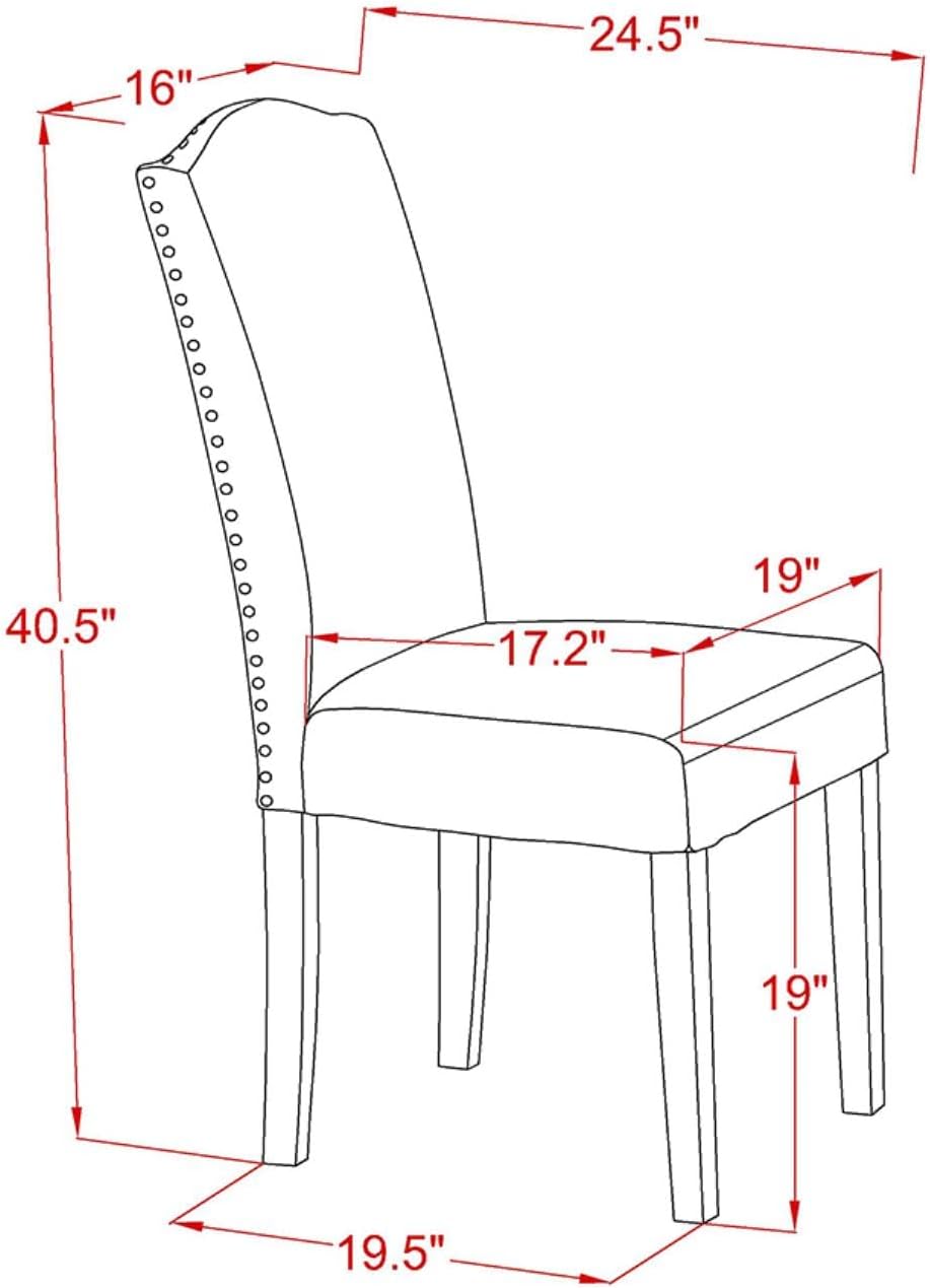 East West Furniture ENP3T66 Encinal Parsons – Juego de 2 sillas tapizadas de piel sintética marrón con ribete de cabeza de clavo, color caoba