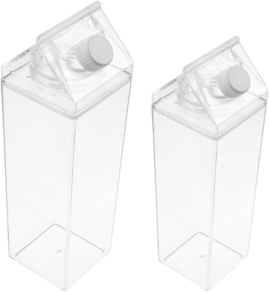 Luxshiny Botellas de agua de cartón de leche, botellas de leche cuadradas transparentes de 16.9 fl oz, 33.8 fl oz, caja de jugo de plástico, jarras