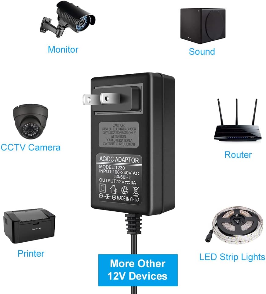 Fuente de alimentación LED de 12 V, 3 A, adaptador de CA de 36 W, transformador de 100-240 V CA a 12 V CC para tiras de luces LED, adaptador de