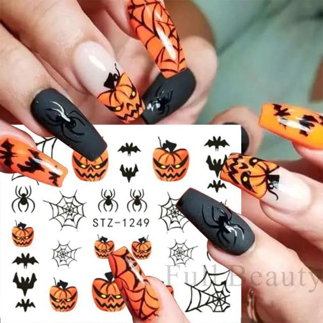 Diduikalor 6 calcomanías de arte de uñas de Halloween 3D, diseño de araña de esqueleto, diseño de arte de uñas, autoadhesivas, diseño de calavera