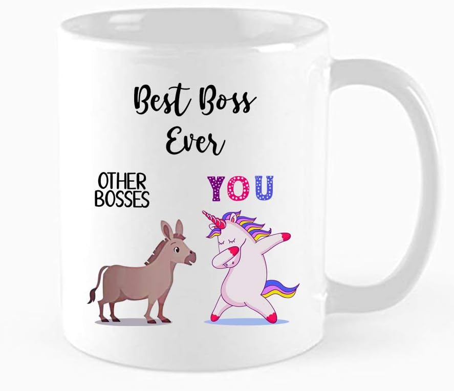 Taza de café divertida, taza de unicornio con texto en inglés “Best Boss Ever”, regalo divertido para jefe, taza de café humorística, regalo