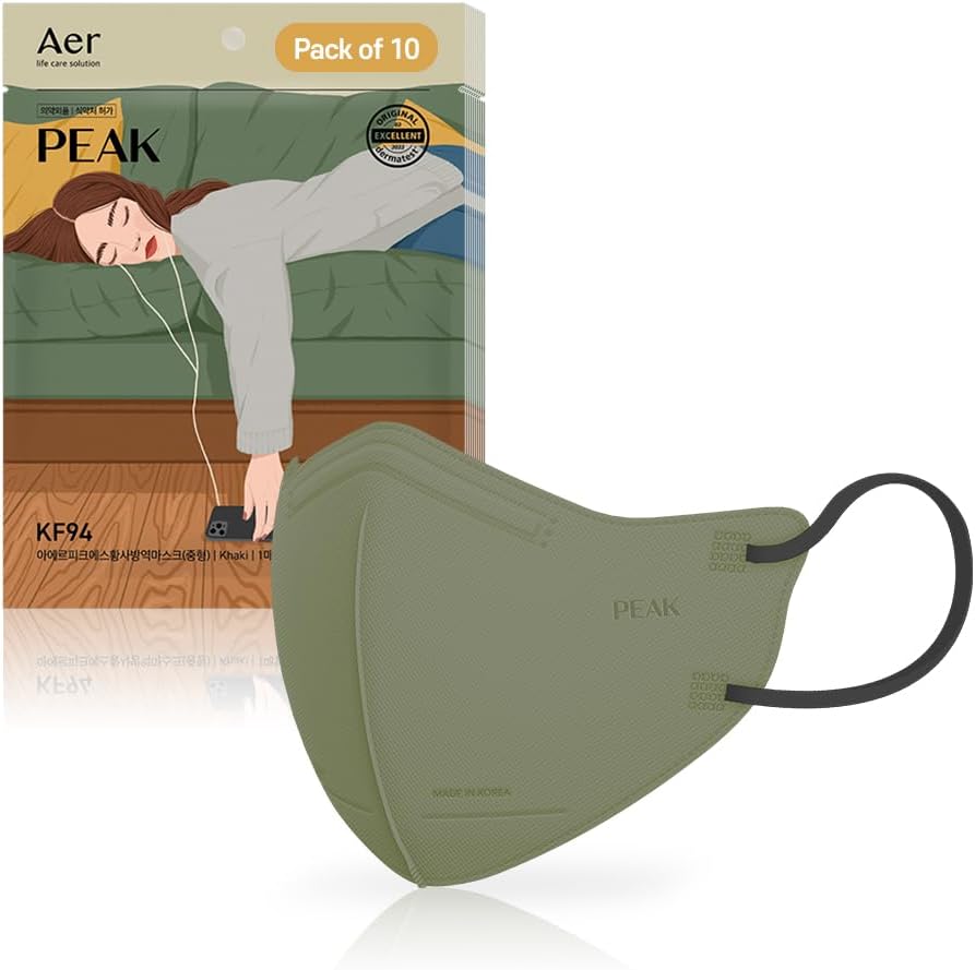 AER PEAK KF94 Disposable Face Masks Individually Wrapped, Breathable and Comfortable Micro Dust Protection Mask Made in Korea