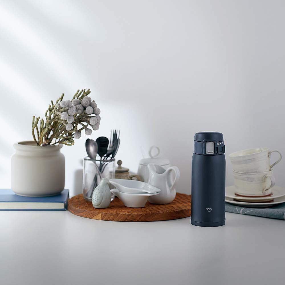 Zojirushi SM-SF36-AD – Botella de agua, bebida directa, apertura con un solo toque, taza de acero inoxidable, 12.2 onzas líquidas (12.2fl oz), azul