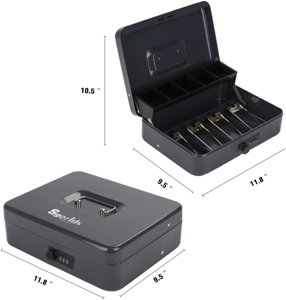Caja de dinero grande con cerradura de combinación y bandeja de dinero, caja de dinero con bandeja para efectivo, caja fuerte con cerradura para