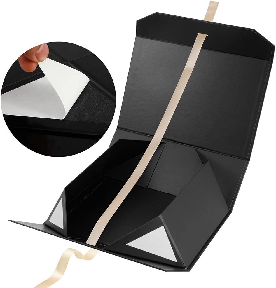 Caja de regalo negra grande, 12 x 8 x 4.5 pulgadas, caja de regalo grande con cinta, caja de regalo negra con tapa de cierre magnético, caja de