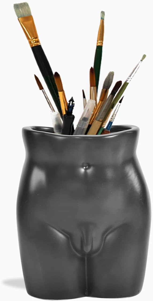 Jarrón de cerámica para flores  Jarrón de cerámica con forma masculina para decoración del hogar, 6 pulgadas, negro mate