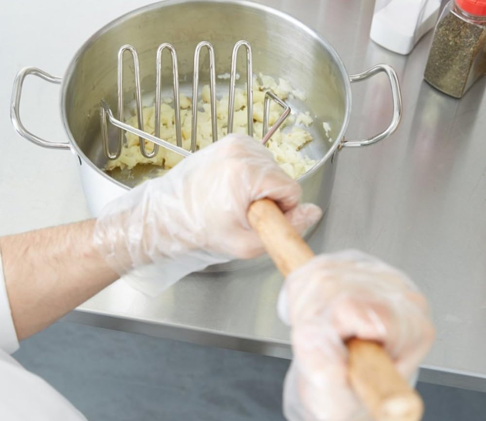 Triturador de papas cuadrado cromado de 24 pulgadas con mango de madera, herramienta de cocina de alta resistencia, triturador de papas y triturador