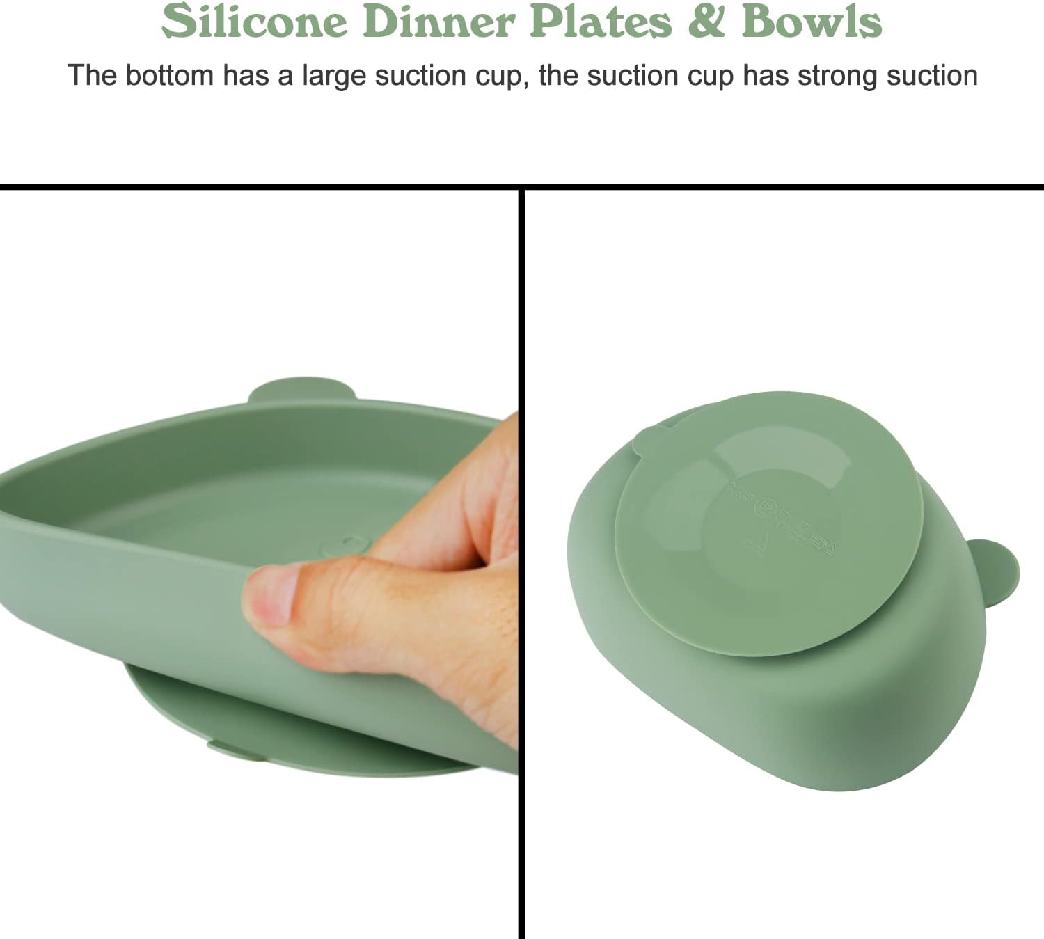 Qshare Platos de succión para bebé, 4 piezas de platos individuales divididos para niños pequeños y niños, juego de cucharas y tenedores para bebés,