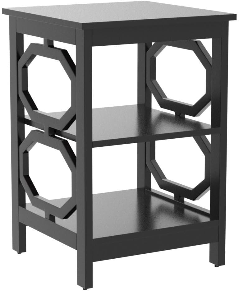KOTEK Juego de 2 mesitas de noche de 3 niveles, mesa auxiliar de madera para sofá con estantes de almacenamiento, estructura estable, mesa auxiliar