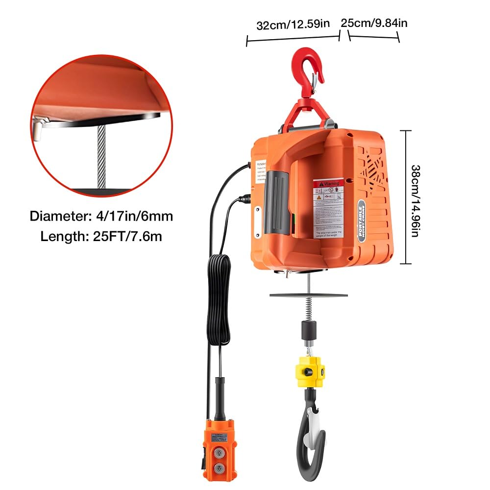 Vivrhintty – Cabrestante eléctrico 3 en 1, 1100 libras con cable y control remoto inalámbrico, elevador eléctrico portátil de 110 V y 25 pies,