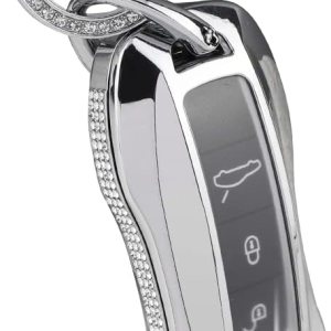 PIFOOG Accesorios para Porsche 911 Cayenne Taycan Panamera Bling Key Fob Cover Smart Remote Key Shell Case Protector Crystal Zinc Alloy Silver 1 PC PIFOOG Accesorios para Porsche 911 Cayenne Taycan Panamera Bling Key Fob Cover Smart Remote Key Shell Case Protector Crystal Zinc Alloy Silver 1 PC