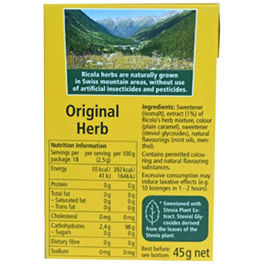 Ricola Edulcorado sin azúcar original con Stevia 1.59oz