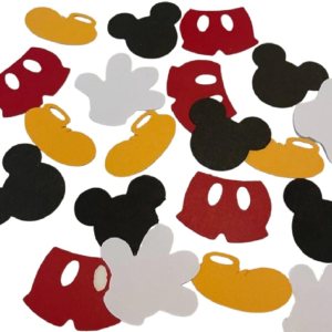 Mesa confeti orejas de ratón pantalones zapatos guantes y círculos 100 piezas papel rojo amarillo negro blanco fiesta cumpleaños niños decoración Mesa confeti orejas de ratón pantalones zapatos guantes y círculos 100 piezas papel rojo amarillo negro blanco fiesta cumpleaños niños decoración