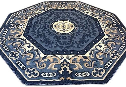 Alfombra tradicional octágona, azul, beige, azul marino, diseño 101 (5 pies 3 pulgadas x 5 pies 3 pulgadas)