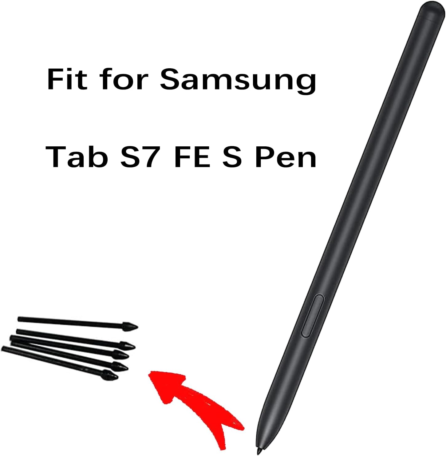 Paquete de 5 puntas negras de repuesto para bolígrafo Tab S7 FE S compatibles con Samsung Galaxy Tab S7 FE S Pen Tips de repuesto + 1 pinza