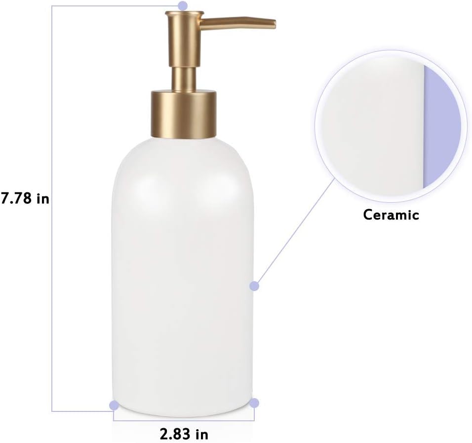 Dispensador de jabón de cerámica de 14 onzas, dispensador de jabón de cerámica para llenar líquido para bañococina (2 unidades, blanco)