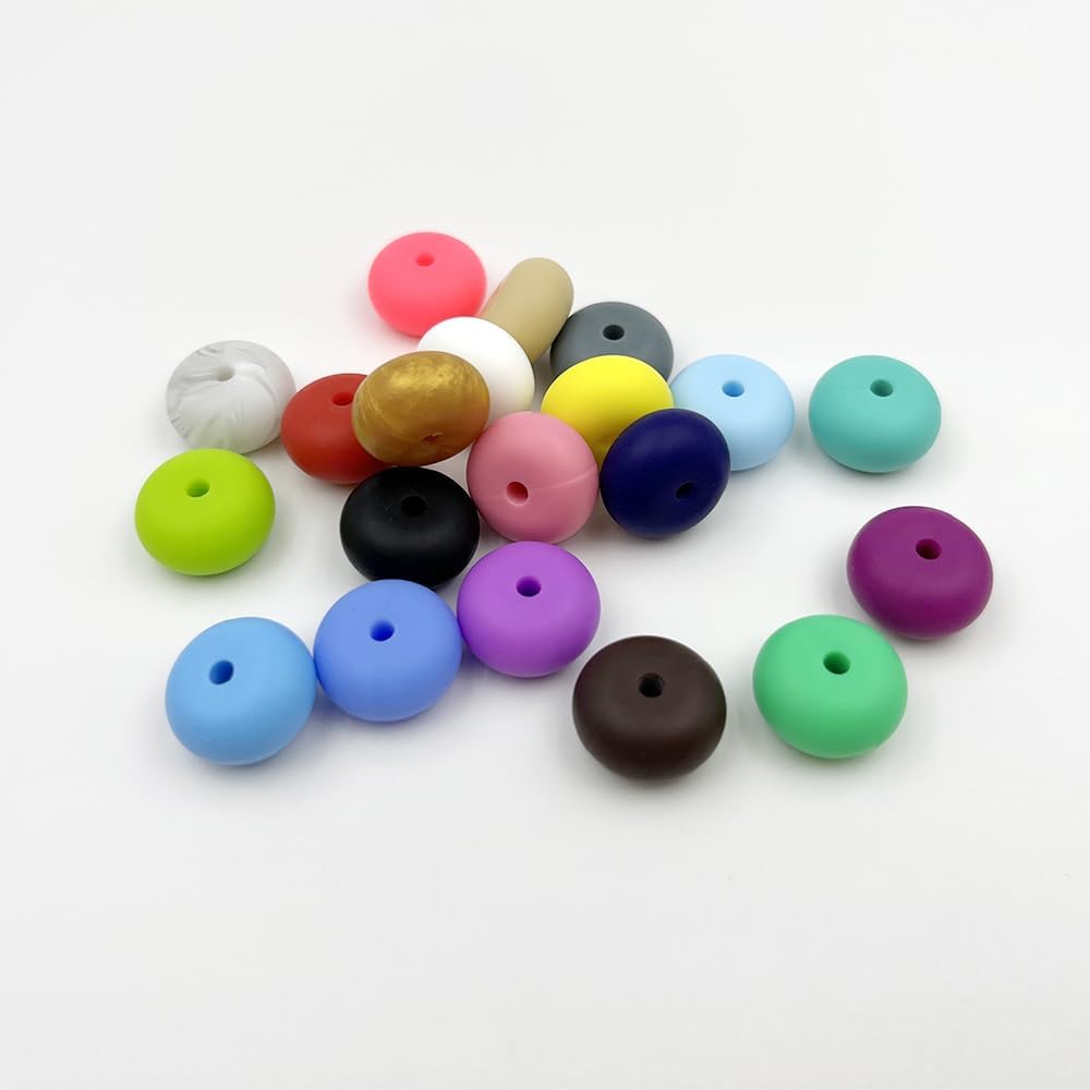 100 cuentas de silicona de ábaco de 0.555 pulgadas (0.551 in), cuentas planas redondas de lentejas gruesas, cuentas de platillo de colores
