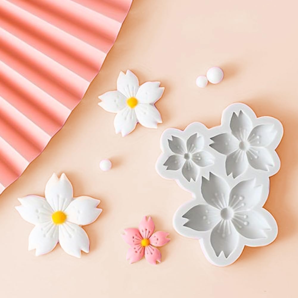 KALAIEN Molde de silicona para fondant de flor de cerezo, 2 piezas para decoración de tartas, decoración de cupcakes, manualidades de azúcar