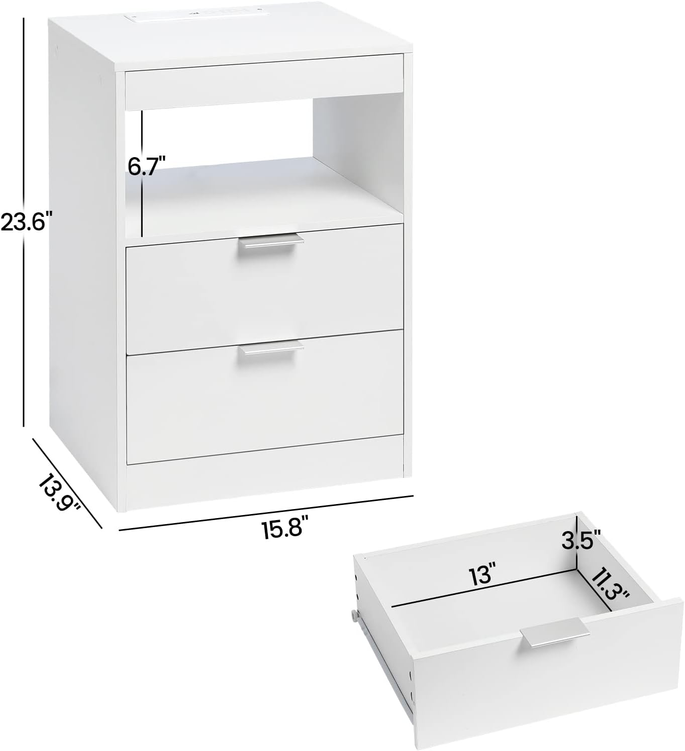 ADORNEVE Juego de 2 mesitas de noche LED, mesita de noche con estación de carga inalámbrica y luces LED, mesita de noche blanca con estante