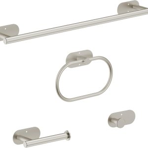 Juego de 4 piezas de accesorios de baño, juego de accesorios de níquel cepillado, juego de toallas de mano de 24 pulgadas, acero inoxidable 304, Juego de 4 piezas de accesorios de baño, juego de accesorios de níquel cepillado, juego de toallas de mano de 24 pulgadas, acero inoxidable 304,