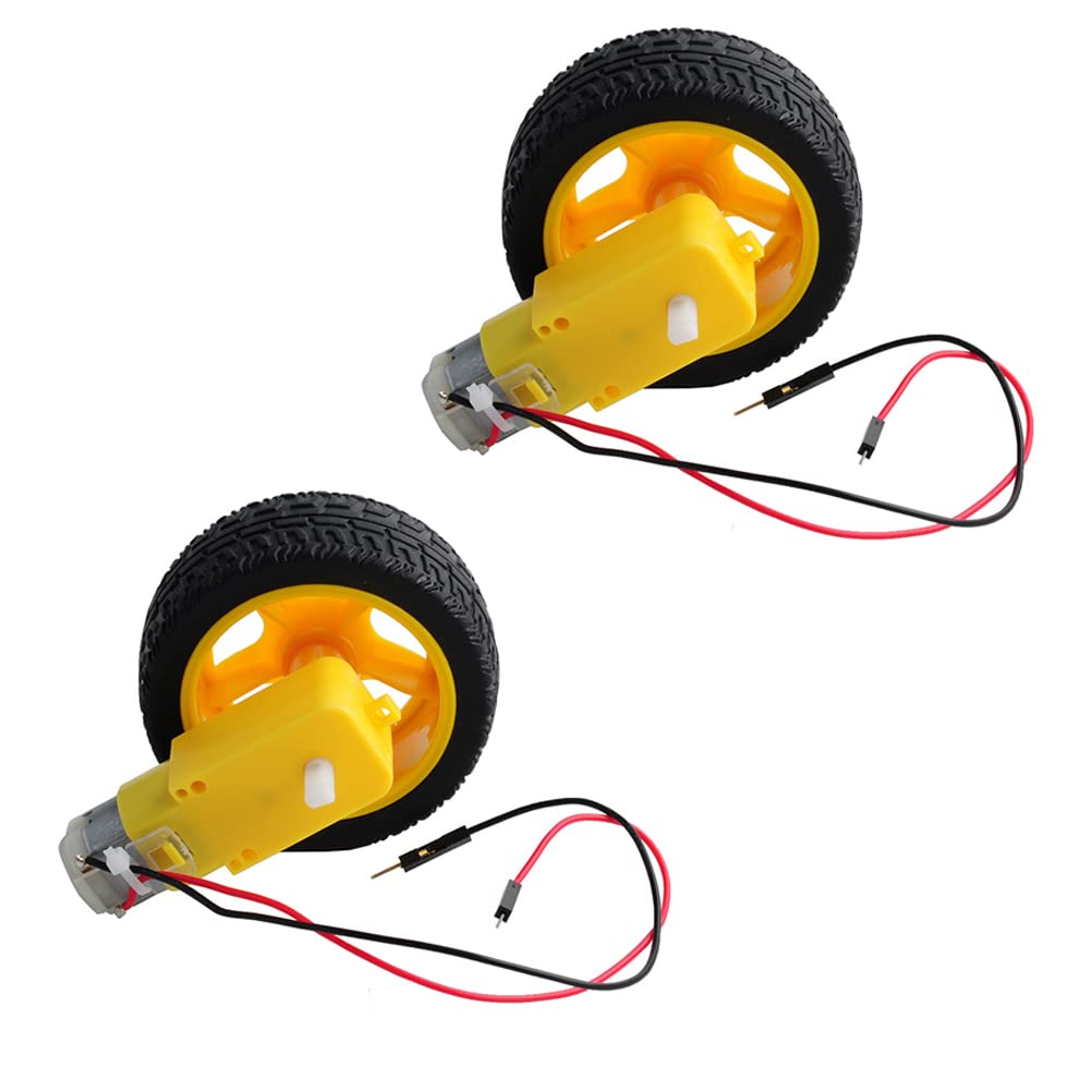 TT Motor – Caja de cambios eléctrica de 200 rpm, 3-6 V, motores magnéticos de doble eje con relación de rueda de neumáticos de plástico, motor de CC