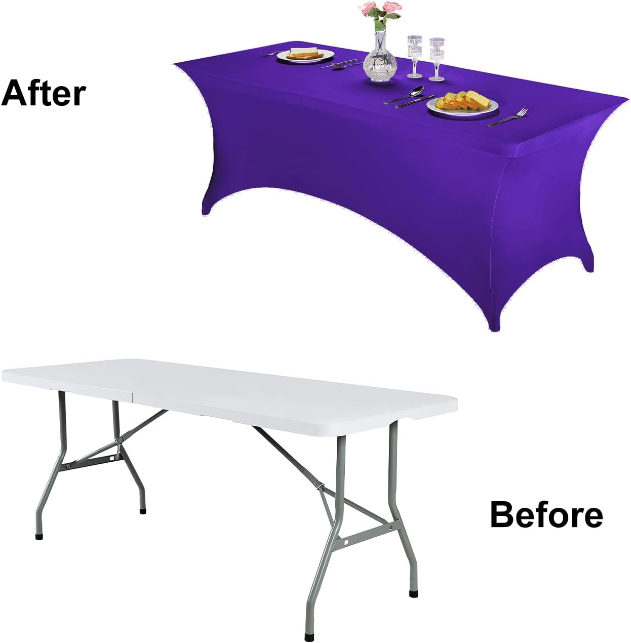FORLIFE – Fundasmanteles de elastano, de ajuste universal para mesas rectangulares de 8 pies, para patios, bodas, banquetes, fiestas (8 pies, morado)