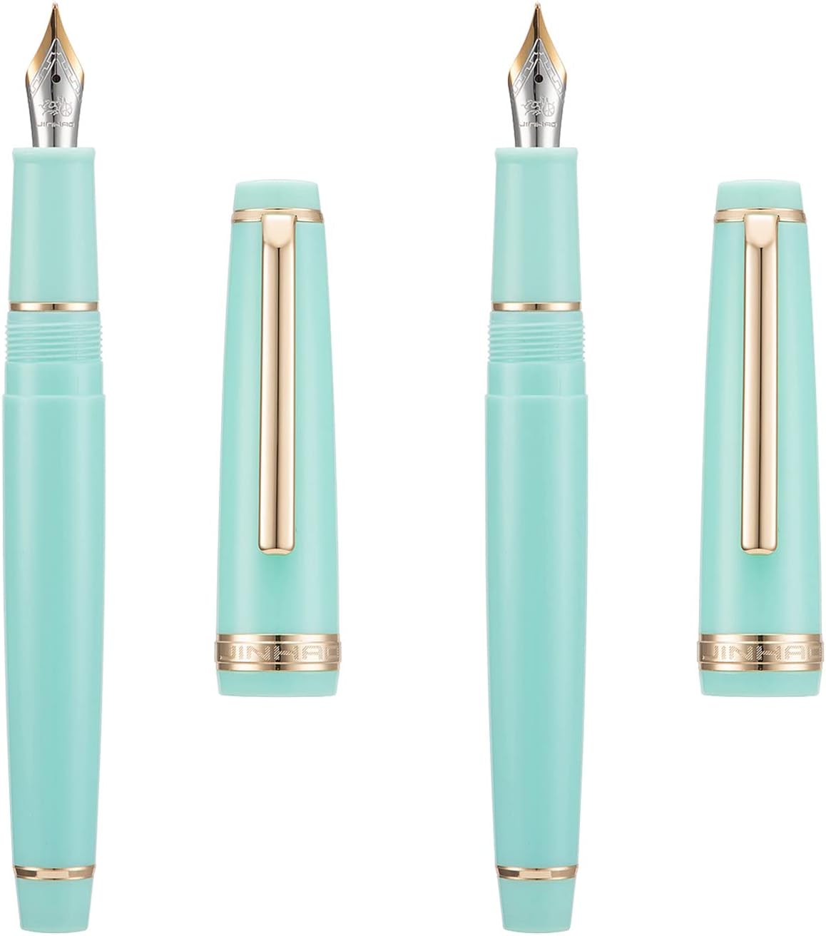 Jinhao 82 Pluma estilográfica de resina iridio extra fina y fina con convertidor, verde claro con clip dorado, 2 unidades