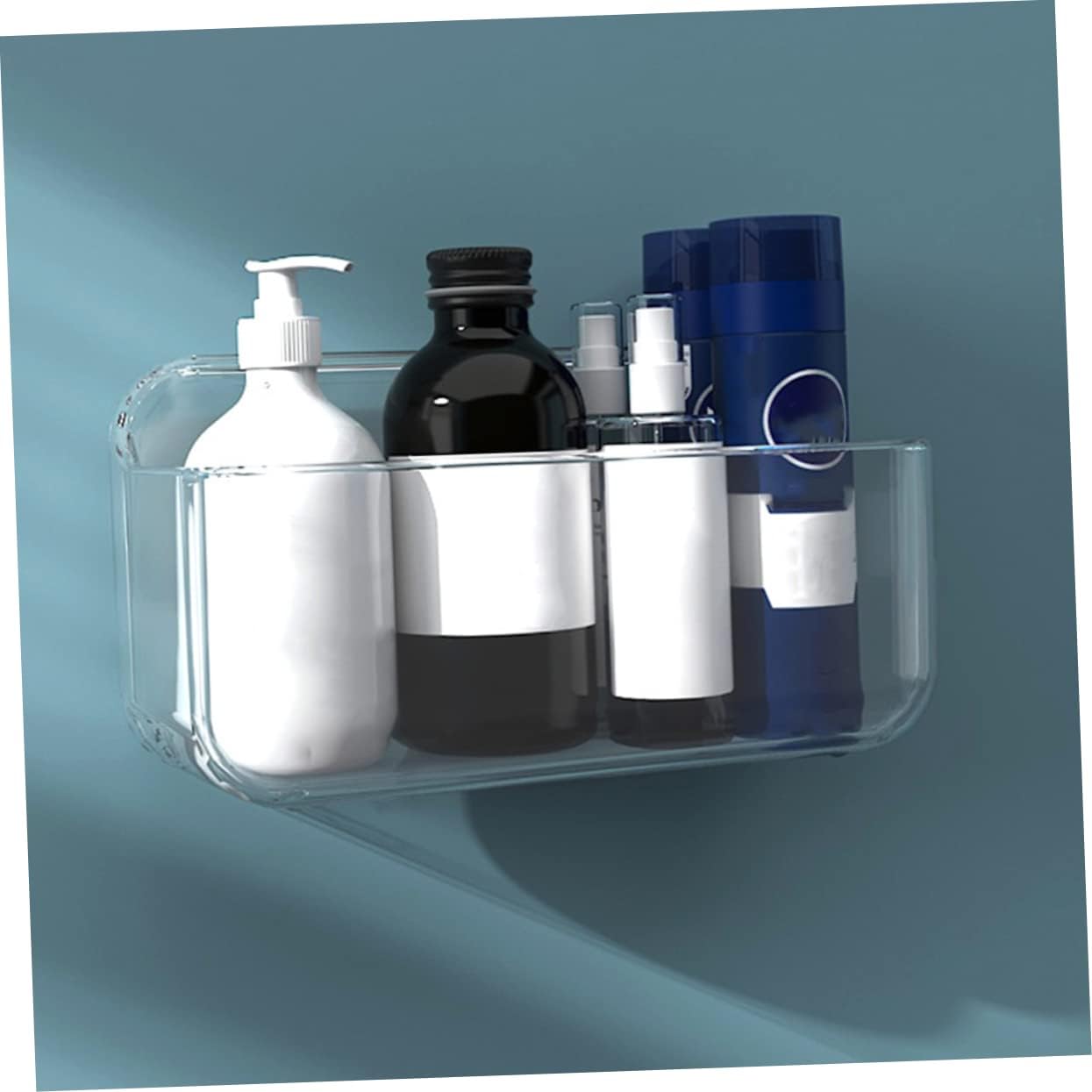 COOLHIYA Estante de pared para baño, estantes transparentes para pared, sin perforación, estantes flotantes transparentes, organizador de ducha,