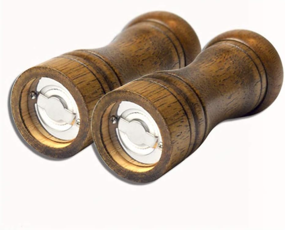 LETOOR Molinillo de cerámica ajustable para sal y pimienta de madera de roble, 5 pulgadas