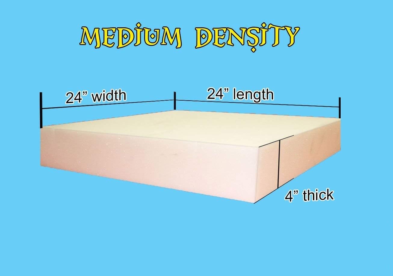 Cojín de espuma para tapicería de 4 x 24 x 24 pulgadas de densidad media (reemplazo de asiento, hoja de tapicería, acolchado de espuma)