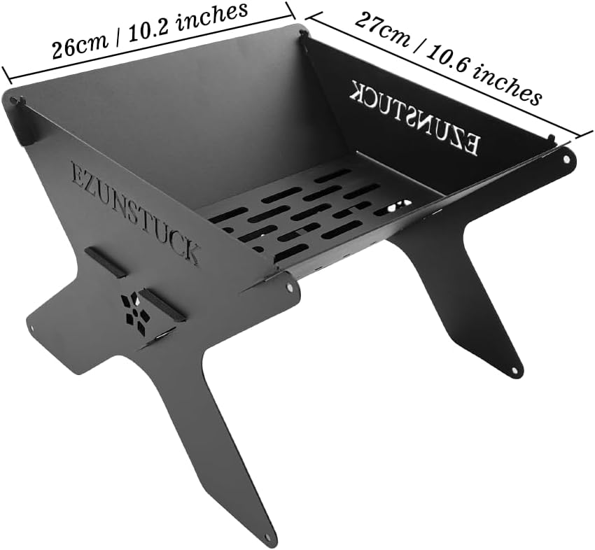 Hoguera portátil para campamento, pequeña estufa de fuego para campamento al aire libre, ligera, plegable, bolsa Oxford a juego, leña y carbón, negro