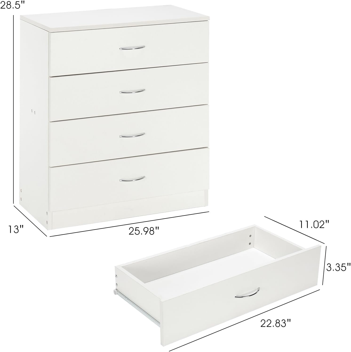Imseigo Mesita de noche blanca con 4 cajones, mesita de noche blanca para dormitorio con mango de metal, mesa auxiliar de sofá con 4 cajones para