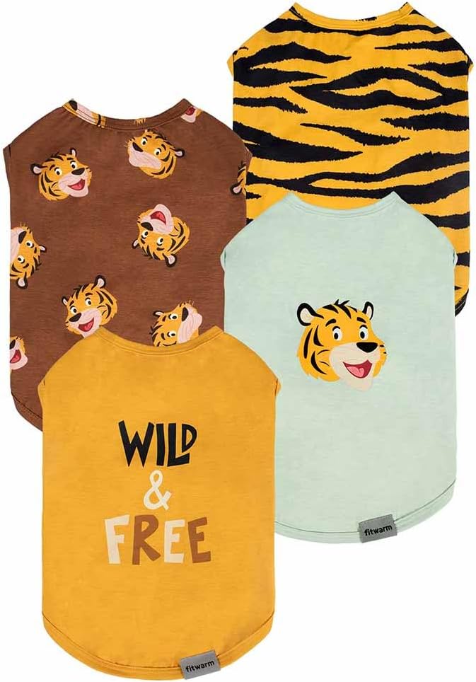 Fitwarm Paquete de 4 camisas de perro de tigre, ropa de verano para perros pequeños, niños y niñas, camiseta divertida para perro, atuendo para