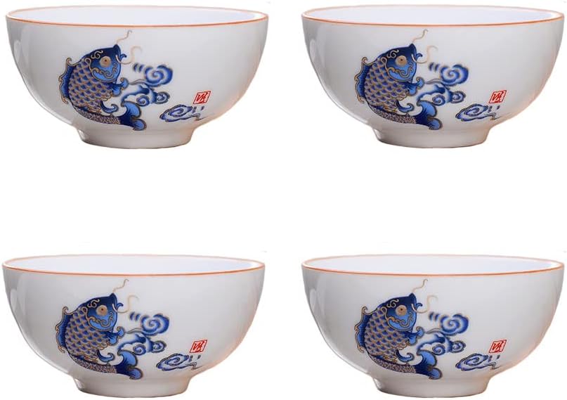 Liang baobao Juego de 4 tazas de degustación de té chino, mini tazas de porcelana blanca de 2 onzas para ceremonia de té gongfu (salto de pescado)