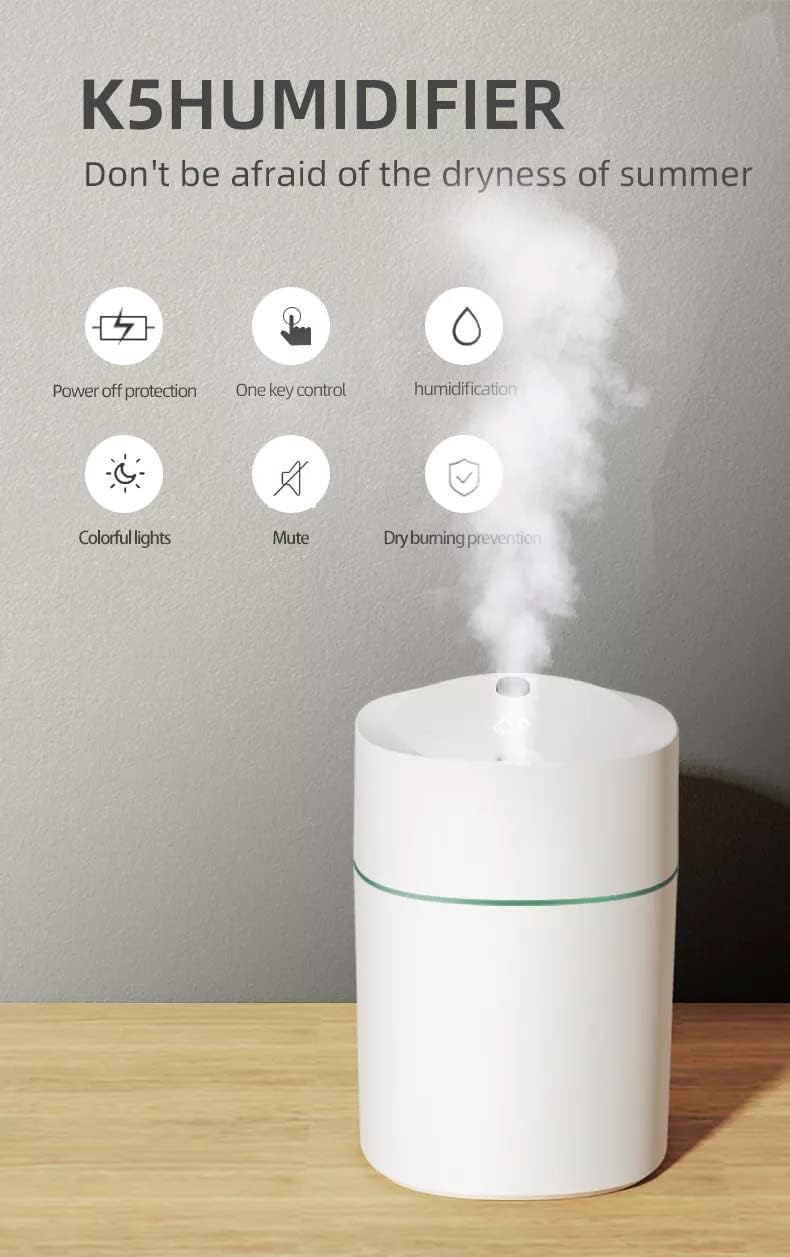 Humidificador pequeño de niebla fría con 1 filtro de repuesto, luz nocturna LED multicolor, mini humidificador de escritorio USB de 6.8 fl oz para