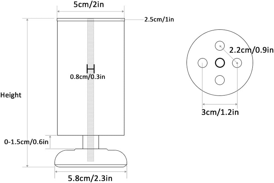 Patas de metal para muebles de sofá, patas ajustables de acero inoxidable, patas ajustables de 0.6 in, patas de repuesto para armarios, mesita de
