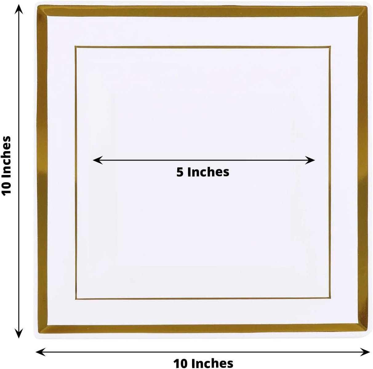 Efavormart – Paquete de 10 platos cuadrados desechables de plástico de 10 pulgadas con borde dorado brillante para bodas, cumpleaños, fiestas,