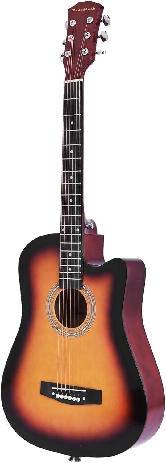 Rosefinch Guitarra acústica de 38 pulgadas, tamaño 34, para principiantes, adultos, niños, viajes, con kit de iniciación de correa de guitarra