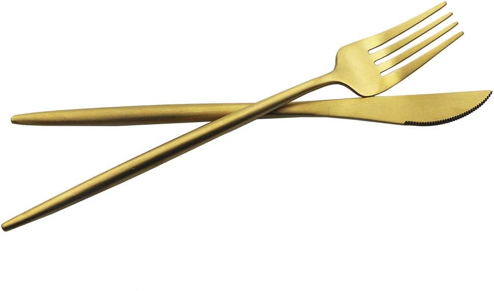 JASHII Juego de cubiertos de acero inoxidable dorado mate, juego de cubiertos de oro, servicio para 4, juego de vajilla para el hogar y restaurante.