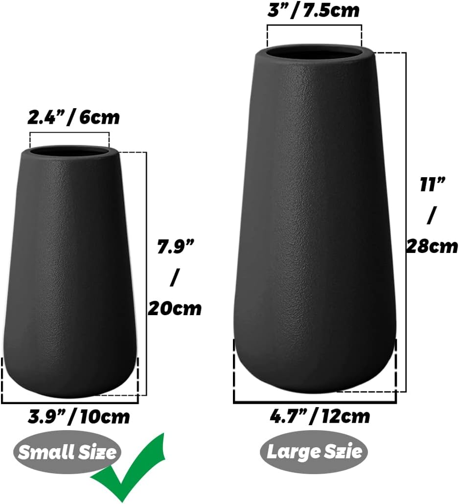 Jarrón de cerámica negro mate de 8 pulgadas de alto para flores y hierba de pampas, jarrones decorativos de estilo rústico clásico para decoración