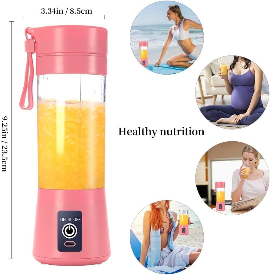 Licuadora portátil recargable por USB, mini licuadora eléctrica, tamaño de viaje para batidos, batidos, frutas, verduras, exprimidor, 13 onzas, seis