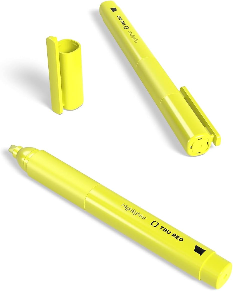 TRU RED Resaltador de bolsillo con agarre, punta de cincel, amarillo, 15cartón (TR54578-CCVS)