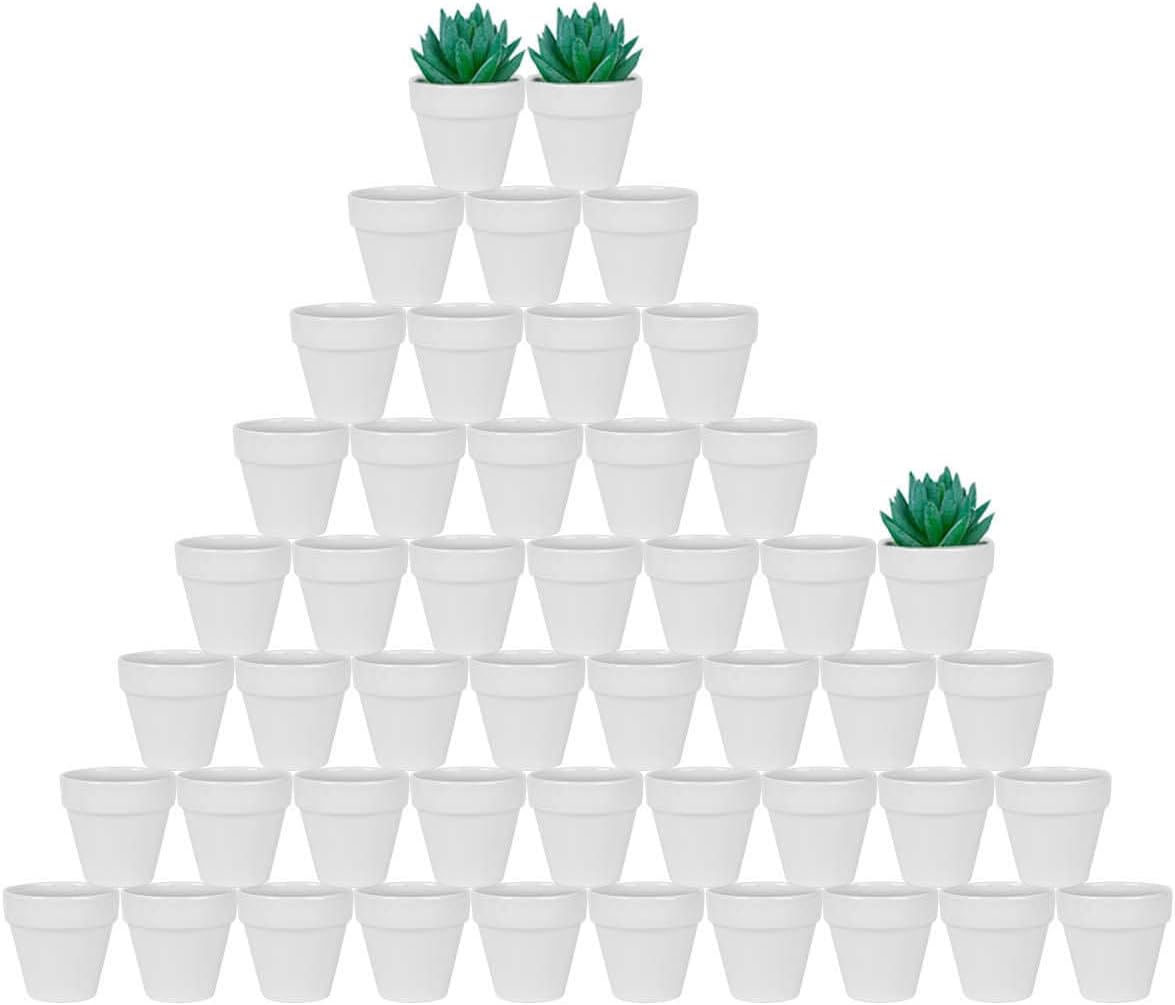 vensovo 48 macetas pequeñas de cerámica blanca  Mini maceta pequeña de cerámica de 2 pulgadas con orificio de drenaje, macetas de arcilla para