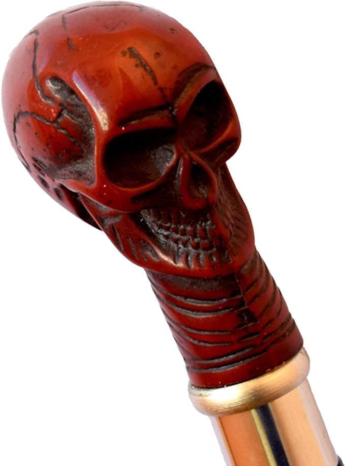 Bastón humano cráneo elegante ceremonia vintage para ortopédico unisex robusto (rojo)