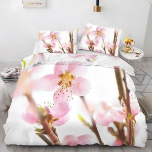 Beige Peach Blossom King Duvet Cover Plant Print King Bedding Set Soft Microfiber Comforter Cover and 2 Pillow Shams 20″X36″, Bed Set Duvet Covers Beige Peach Blossom King Duvet Cover Plant Print King Bedding Set Soft Microfiber Comforter Cover and 2 Pillow Shams 20″X36″, Bed Set Duvet Covers