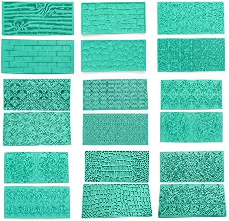 Anyana Juego de 12+6 moldes de glaseado en relieve de plástico gratis Kits de madera ladrillo adoquín acolchado cuadrícula diamante diseños